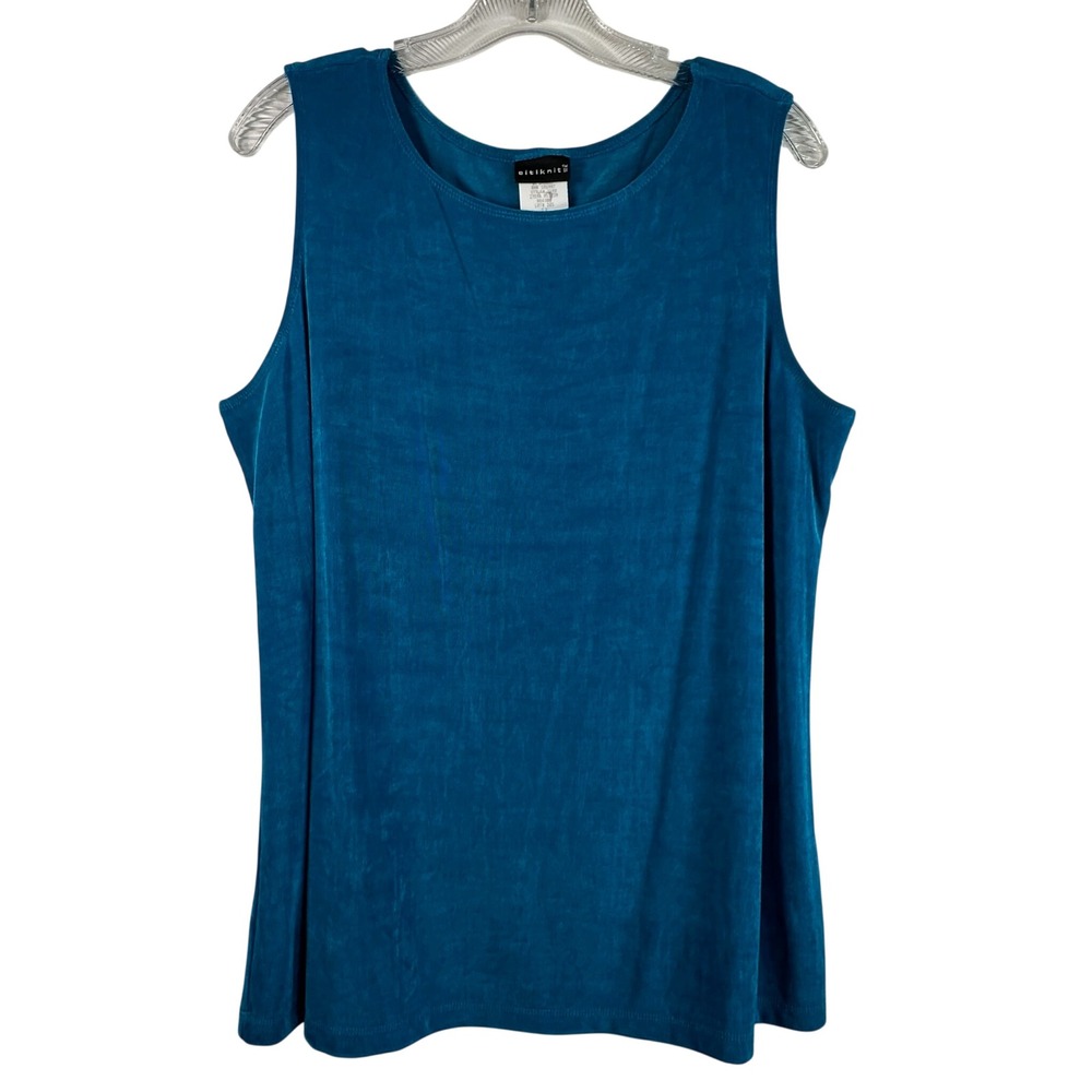 Citiknits Teal Blue Sleeveless Scoop Neck Tank Top Plus Size 1X A53229